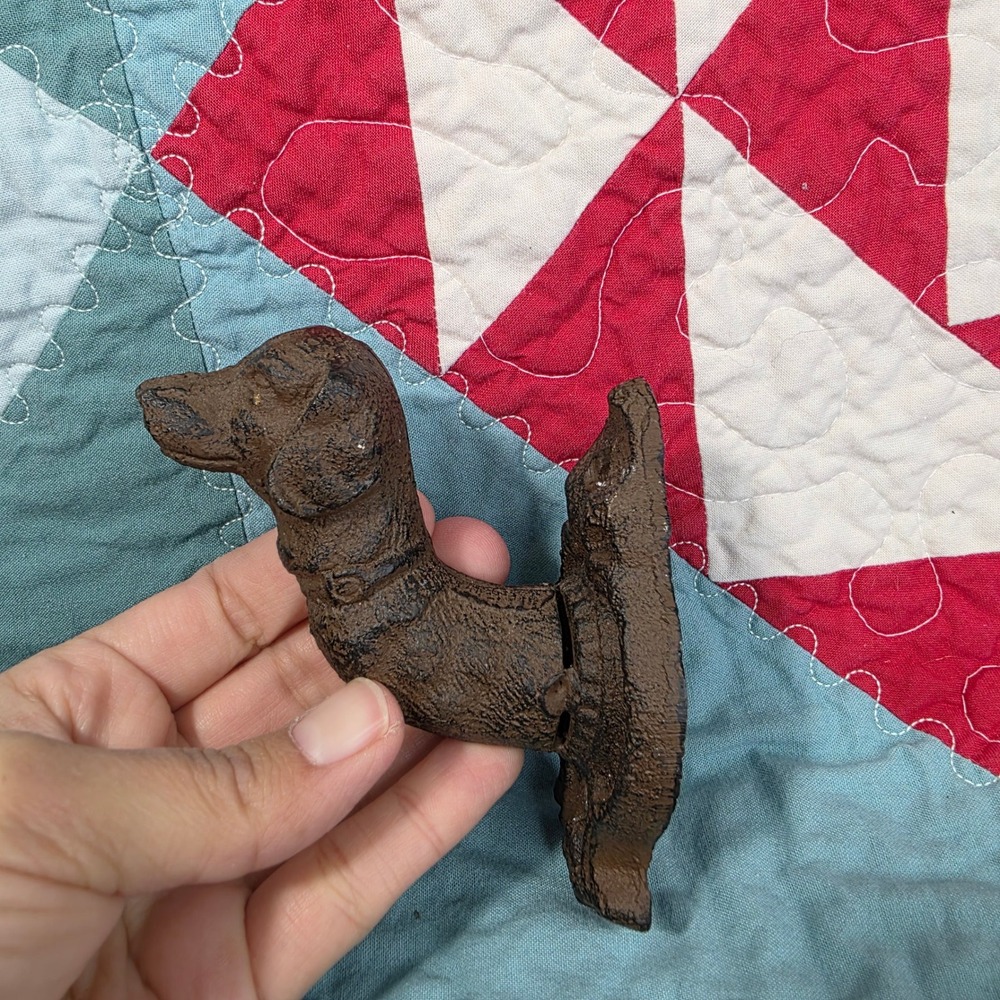 Vintage Cast Iron Dachshund Dog Wall Hook Brown Rustic Cabin Decor